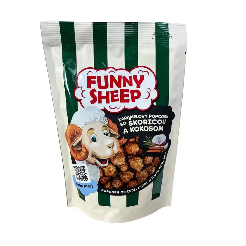 Popcorn karamelový so škoricou a kokosom 90g Funny Sheep