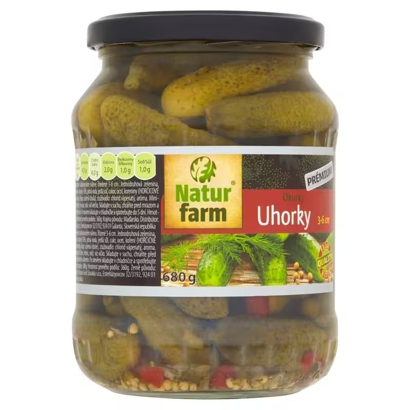 Uhorky sterilizované 3-6cm 680g Natur Farm