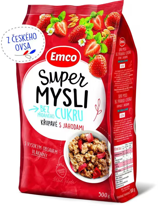 Müsli bez pridaného cukru s jahodami 500g Emco