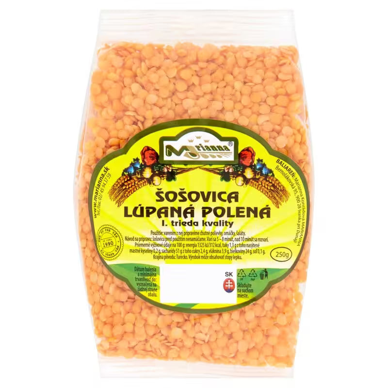 Šošovica červená lúpaná polená 250g Marianna
