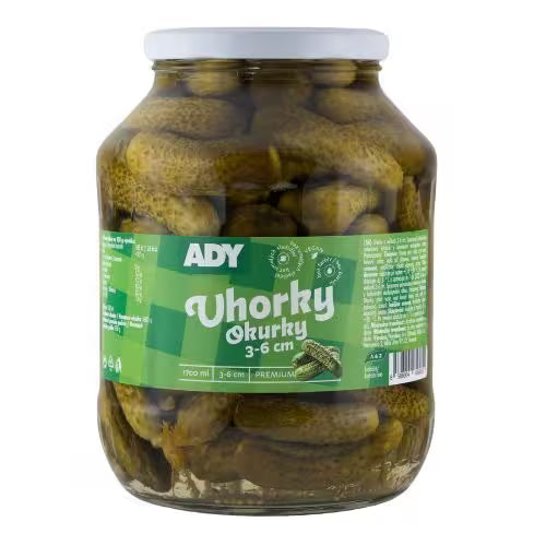 Uhorky coctailové sterilizované 3-6cm 1700ml (1600g) Ady