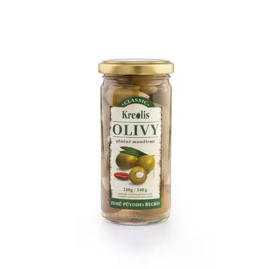 Olivy zelené plnené mandľou 240g Kreolis