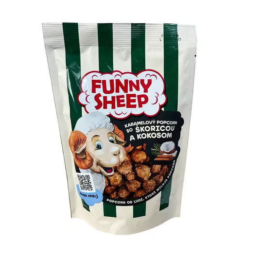 Popcorn karamelový so škoricou a kokosom 90g Funny Sheep